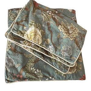 Pottery Barn Queen Full Duvet Shams Blue Floral Cotton Linen Cosette Palampore